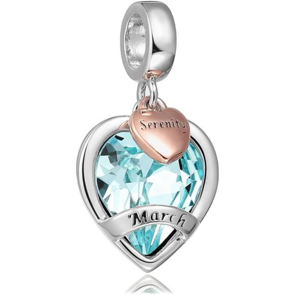 Birthstone Charm Bead March Aquamarine CZ Women Bracelets